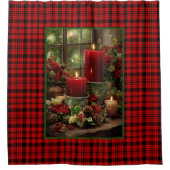 Christmas Red Plaid Red Candles Pine Cones Douchegordijn (Voorkant)