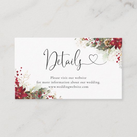 Christmas Red Poinsettia Baby shower Details Informatiekaartje (Voorkant)