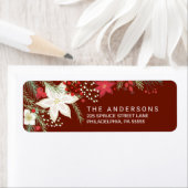 Christmas Red Poinsettia & Pine Retouradres Etiket (Insitu)