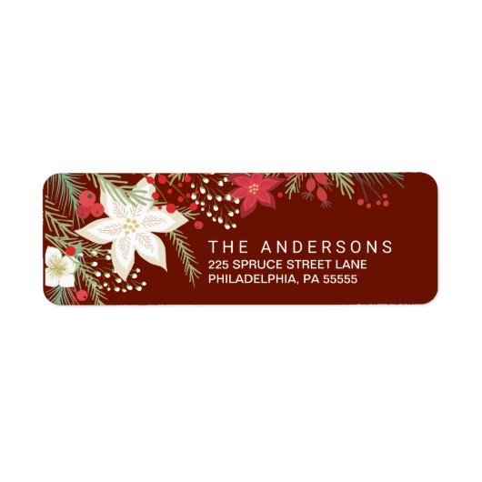 Christmas Red Poinsettia & Pine Retouradres Etiket (Voorkant)