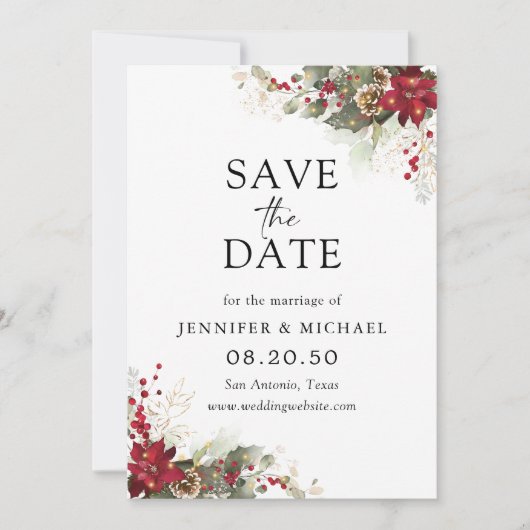 Christmas Red Poinsettia Sla de datum Kaart (Voorkant)