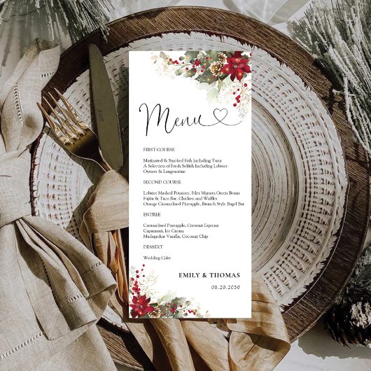 Christmas Red Poinsettia Vrijgezellenfeest Menu