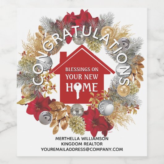 CHRISTMAS Red Real Estate Client New Home Wijn Etiket (Enkel label)