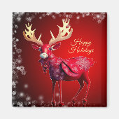 Christmas Red Reindeer Winter Holidays Magneet (Voorkant)