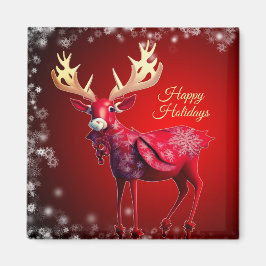 Christmas Red Reindeer Winter Holidays Magneet