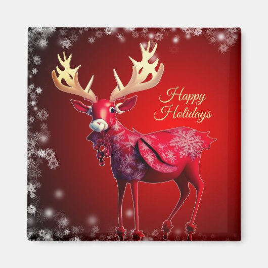Christmas Red Reindeer Winter Holidays Magneet (Voorkant)