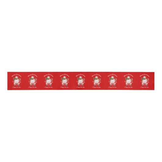 Christmas red santa truck with gifts grosgrain lint (Voorkant)