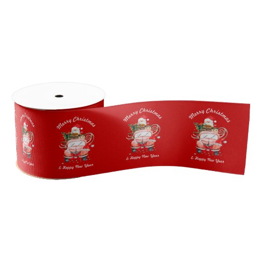 Christmas red santa truck with gifts grosgrain lint (Spoel)