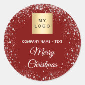 Christmas red silver glitter business logo ronde sticker (Voorkant)