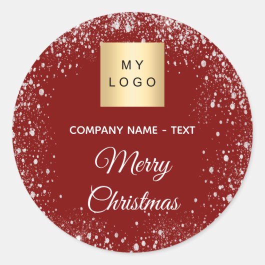 Christmas red silver glitter business logo ronde sticker (Voorkant)