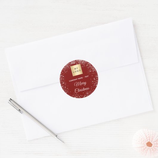 Christmas red silver glitter business logo ronde sticker (Envelop)