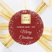 Christmas red silver glitter business logo ronde sticker