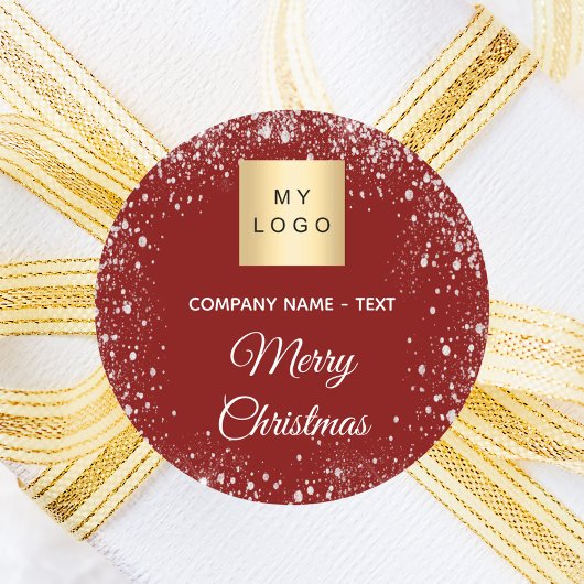 Christmas red silver glitter business logo ronde sticker