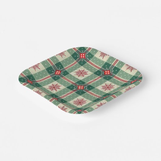 Christmas Red Snowflakes Green Checks Pattern Papieren Bordje (Gebogen)