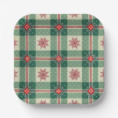 Christmas Red Snowflakes Green Checks Pattern Papieren Bordje (Voorkant)