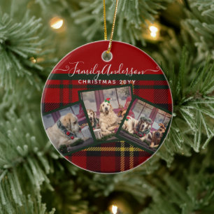 CHRISTMAS Red Tartan Photo Collage Keramisch Ornament