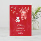 Christmas Red Teddy Bear Clothesline Baby shower Kaart (Staand voorkant)