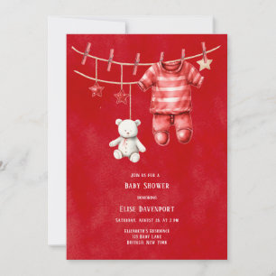 Christmas Red Teddy Bear Clothesline Baby shower Kaart