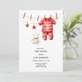 Christmas Red Teddy Bear Clothesline Baby shower Kaart (Staand voorkant)