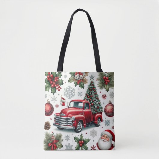Christmas Red Truck and Santa Pattern Tote Bag (Voorkant)