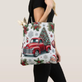 Christmas Red Truck and Santa Pattern Tote Bag (Dichtbij)