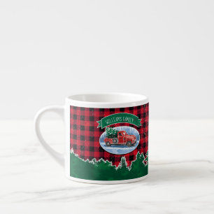 Christmas  Red Truck Buffalo Plaid Naam toevoegen Espresso Kop
