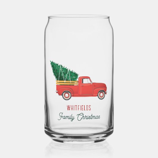 Christmas Red Truck Family Custom Blikvorm Glas (Voorkant)
