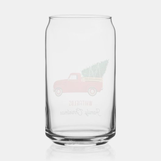 Christmas Red Truck Family Custom Blikvorm Glas (Achterkant)