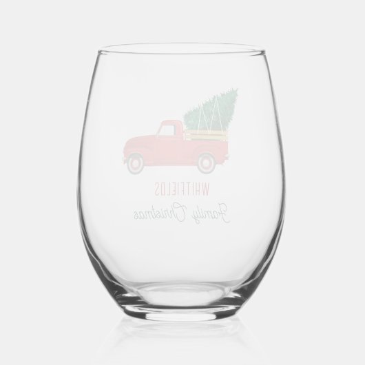 Christmas Red Truck Family Holiday Custom Wijnglas Zonder Voet (Achterkant)