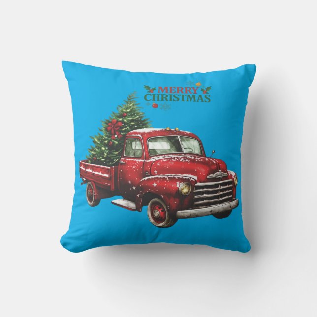 christmas, red, truck, vintage, kussen (Voorkant)