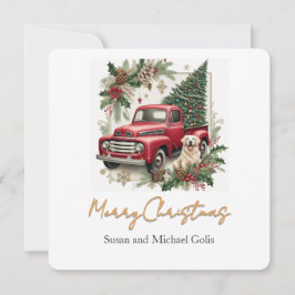 Christmas Red Truck with Greenery Gold  Font  Feestdagenkaart
