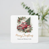 Christmas Red Truck with Greenery Gold  Font  Feestdagenkaart (Staand voorkant)