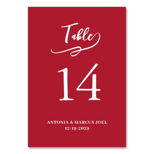 Christmas Red Wedding Table number Card Kaart (Voorkant)