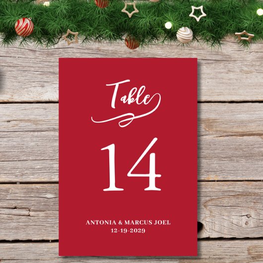 Christmas Red Wedding Table number Card Kaart