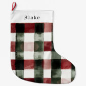 Christmas Red White Green Plaid Stripes Grote Kerstsok (Voorkant)