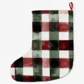 Christmas Red White Green Plaid Stripes Grote Kerstsok (Achterkant)