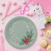 Christmas red winter berries and greenery papieren bordje (Feest)