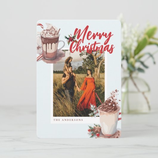 Christmas Red Winter Hot Cocoa Coffee Holiday Card Feestdagenkaart (Staand voorkant)