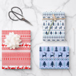 CHRISTMAS REIN DEER LAPLAND PATROON Red Blue WPS3 Inpakpapier Vel<br><div class="desc">Traditioneel en mooi patroon van Lapland voor kerstcadeautjes. Rein deers en sneeuwkristallen in rood en blauw met een kleur achtergrond van uw keuze.</div>