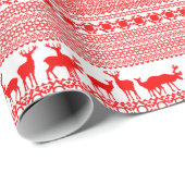 CHRISTMAS REIN DEER LAPLAND PATTERN in red Wrappin Cadeaupapier (Rol Hoek)