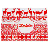 CHRISTMAS REIN DEER LAPLAND Red PATTERN Gift Bag Groot Cadeauzakje (Voorkant)