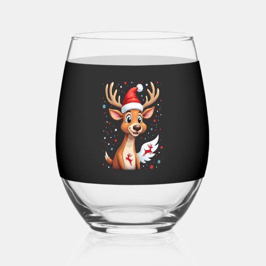 christmas Reindeer (1) Wijnglas Zonder Voet (Voorkant)