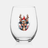 christmas Reindeer (1) Wijnglas Zonder Voet (Voorkant)