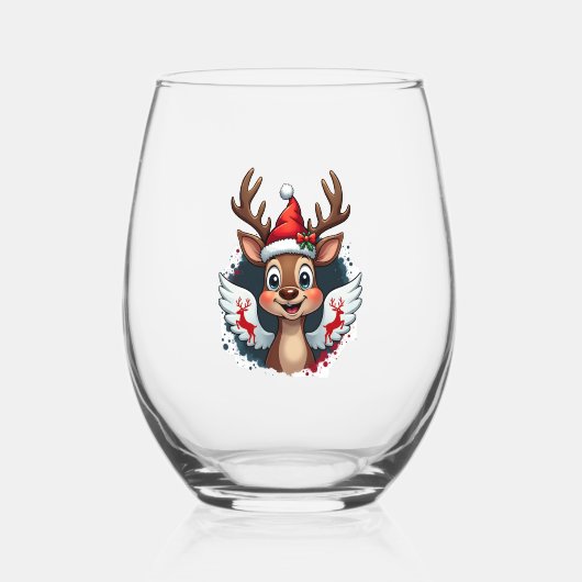 christmas Reindeer (1) Wijnglas Zonder Voet (Voorkant)