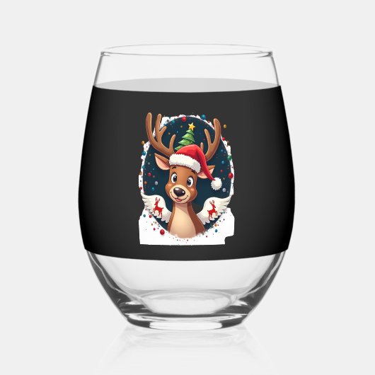 christmas Reindeer (2) Wijnglas Zonder Voet (Voorkant)