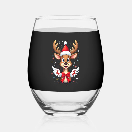 christmas Reindeer (3) Wijnglas Zonder Voet (Voorkant)