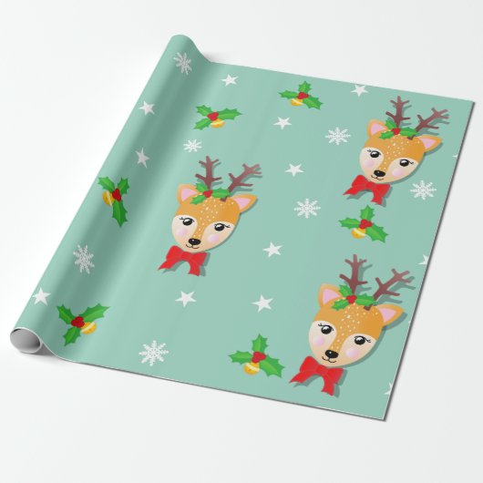 Christmas Reindeer Cadeaupapier (Uitgerold)