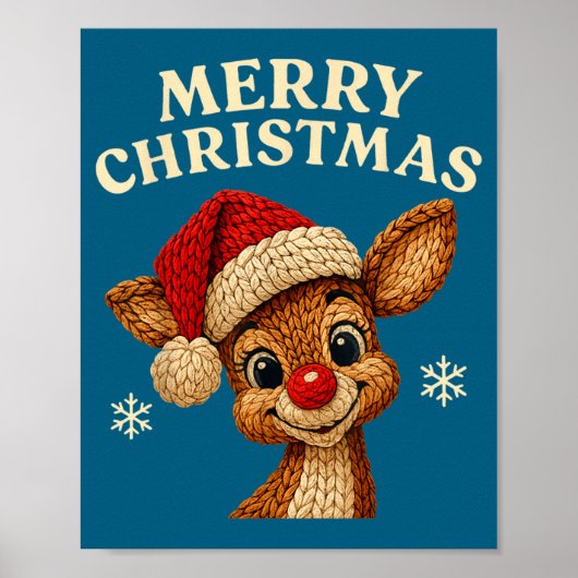 Christmas Reindeer Crochet Cute Merry Christmas Re Poster (Voorkant)