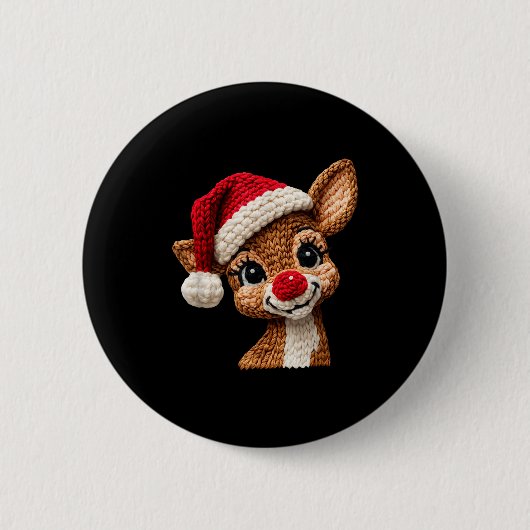Christmas Reindeer Crochet Cute Merry Christmas Re Ronde Button 5,7 Cm (Voorkant)