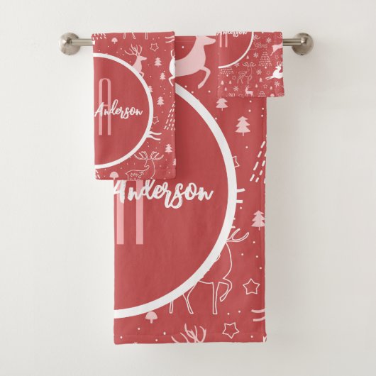 CHRISTMAS REINDEER EN HOLIDAY CHEER CUSTOM MONOGRA BAD HANDDOEK (Insitu)